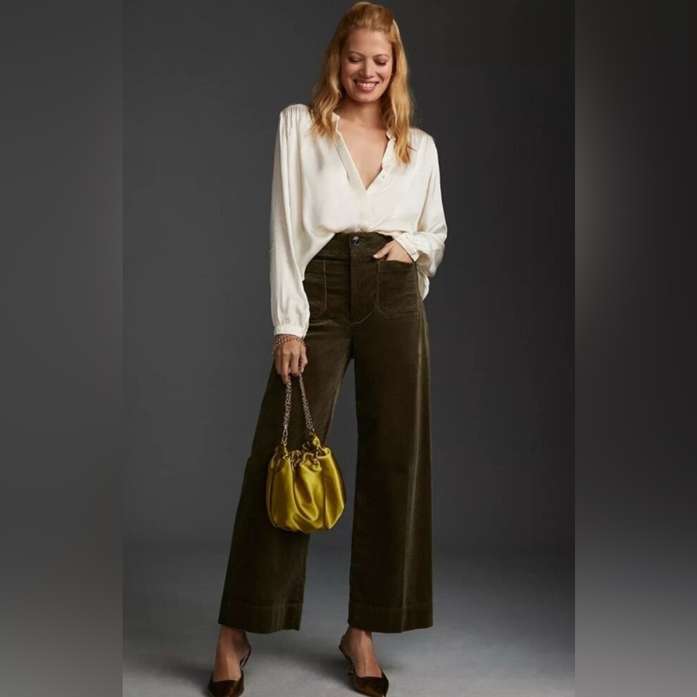 Anthropologie Maeve Colette Moss Green Corduroy Pants